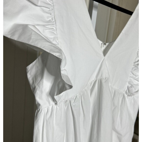 Maeve White Midi Dress Flutter Sleeves V Neckline Empire Waist Romantic Size L - Picture 5 of 9